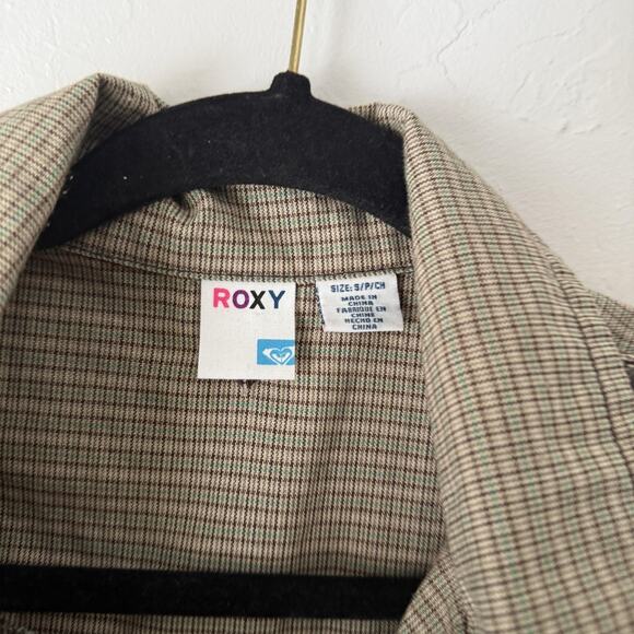 Roxy Jacket Y2k Small Brown Plaid Cropped Blazer 3/4 Sleeve Utility Pockets Twee - Picture 3 of 8